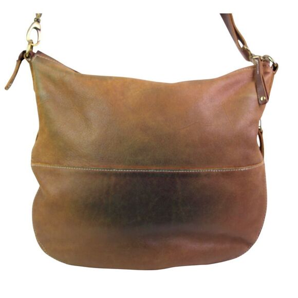 ROOMY Roots TAN BROWN GENUINE LEATHER ZIP TOP X-BODY SHOULDER BAG PURSE CLUTCH - Picture 7 of 15